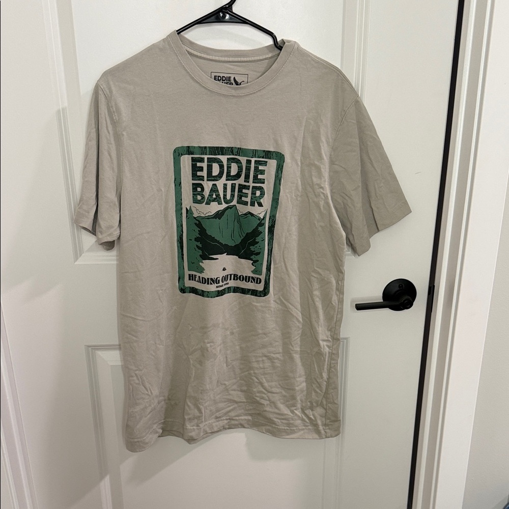 Eddie Bauer Tan Short-Sleeve Tee with Green Mountain Graphic